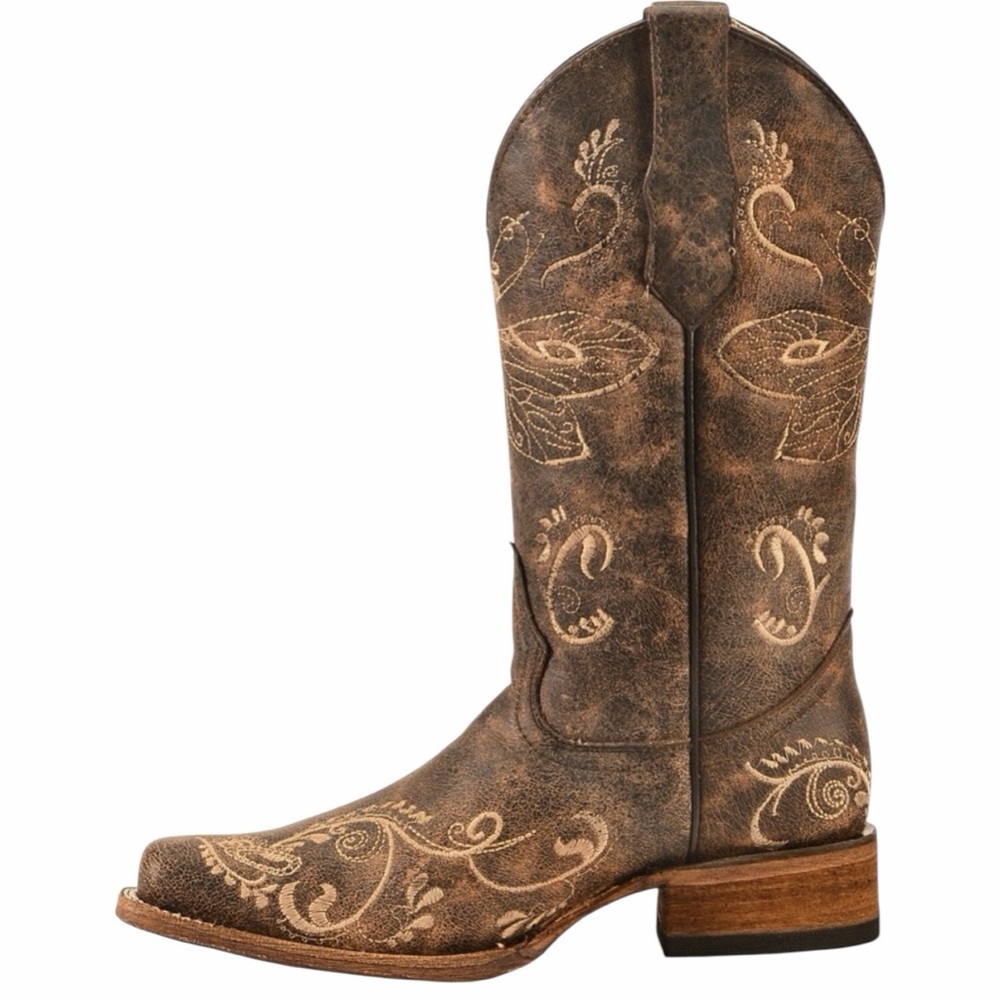 Circle G Brown Dragonfly Embroidered Square Toe Western Cowgirl Boots - Size 6.5 - Picture 4 of 15